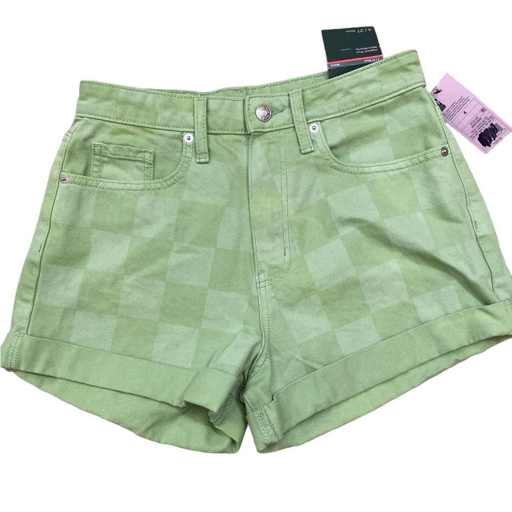 Wild fable green check highest rise mom Jean shorts